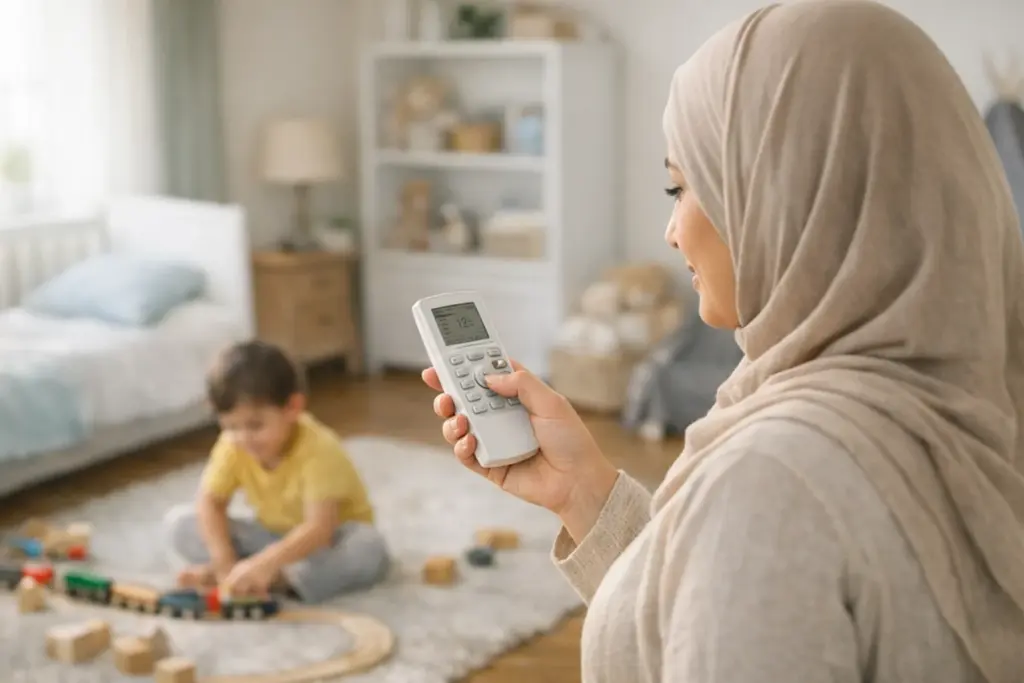 أم تضبط درجة حرارة جهاز التكييف