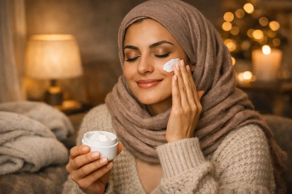 شابة تعتبي ببشرتها بملابس شتوية