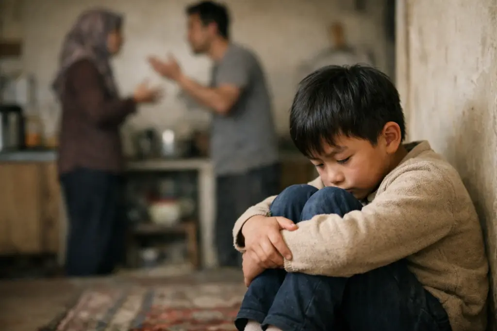 طفل خائف من شجار عائلته