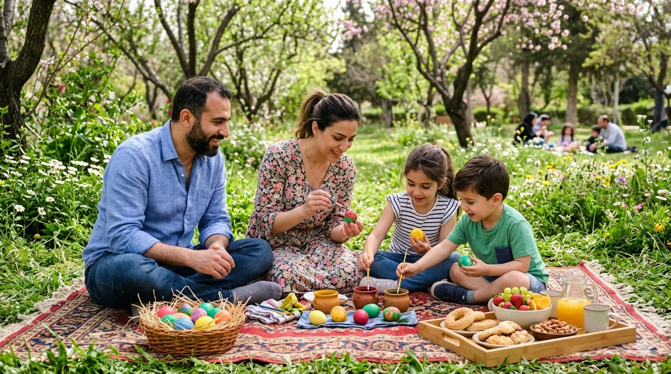 عائلة تلون البيض في شم النسيم