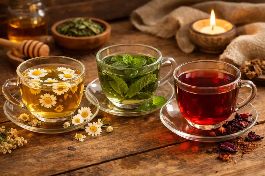 عدة اكواب من شاي الأعشاب