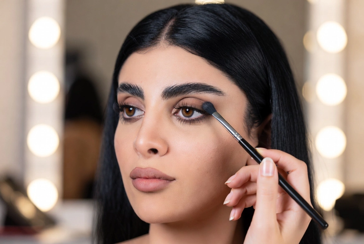 امرأة تتضع مستحضرات التجميل