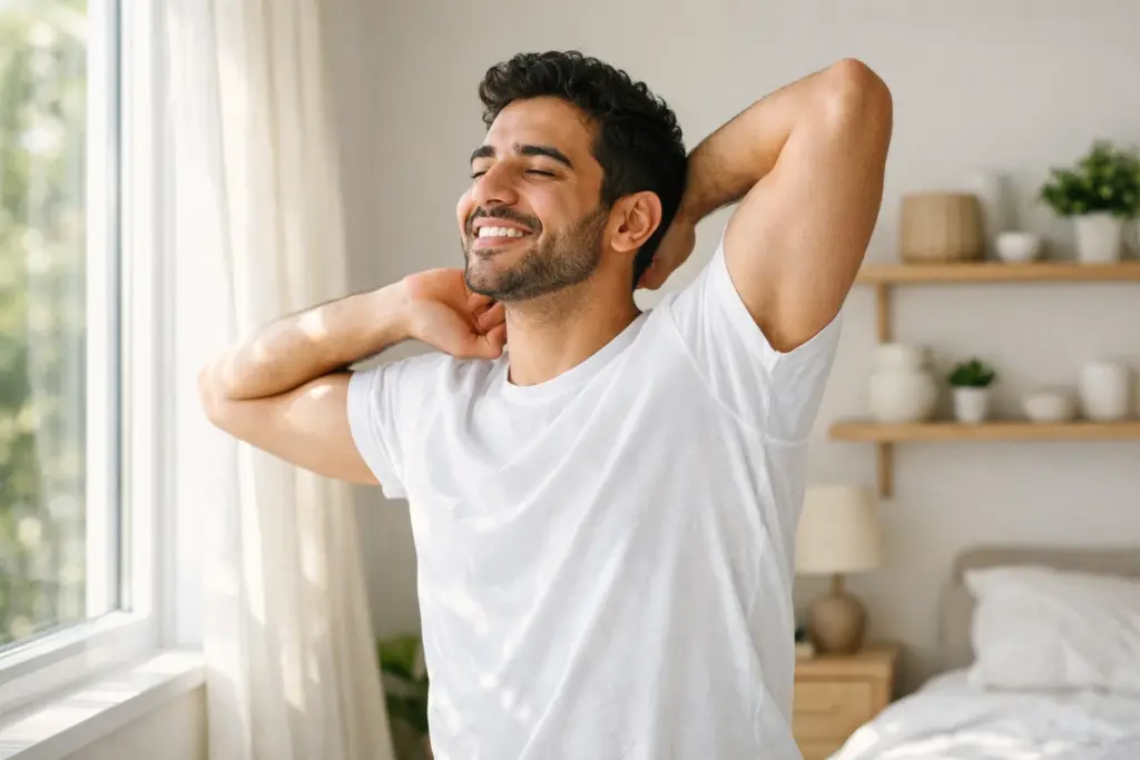 شاب يبتسم في الصباح