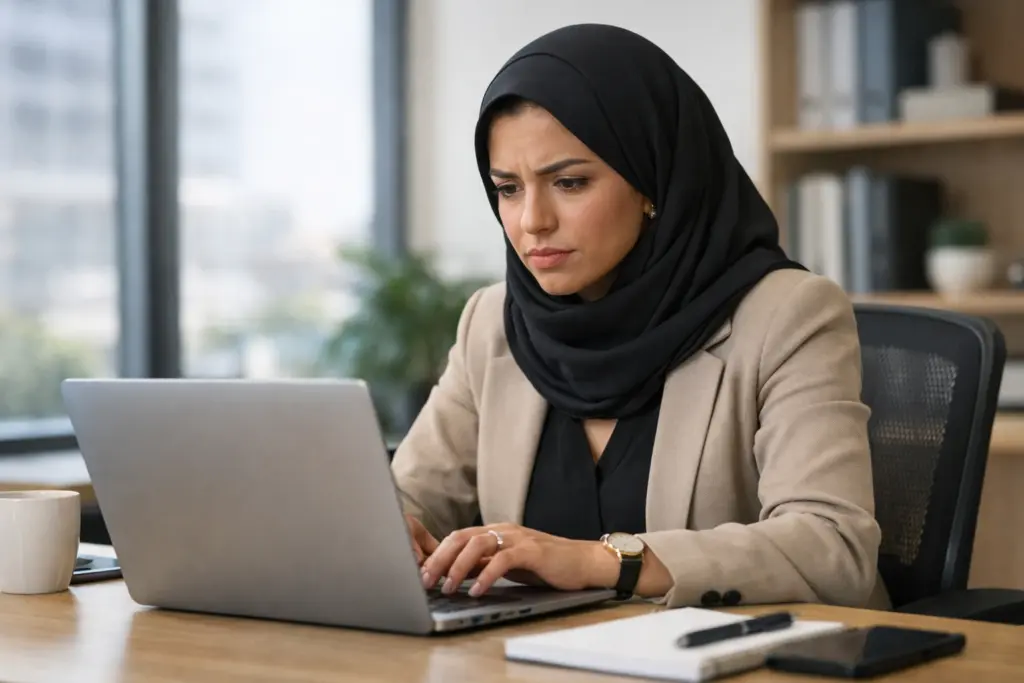 امرأة تعاني من ضغط العمل