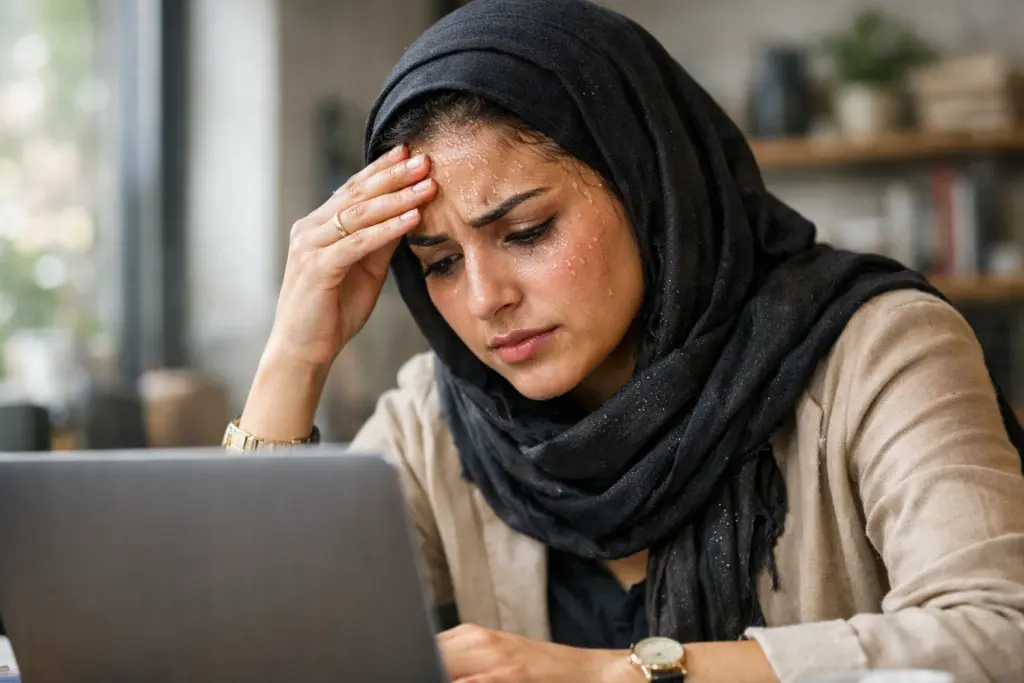امرأة تعاني من التوتر في العمل