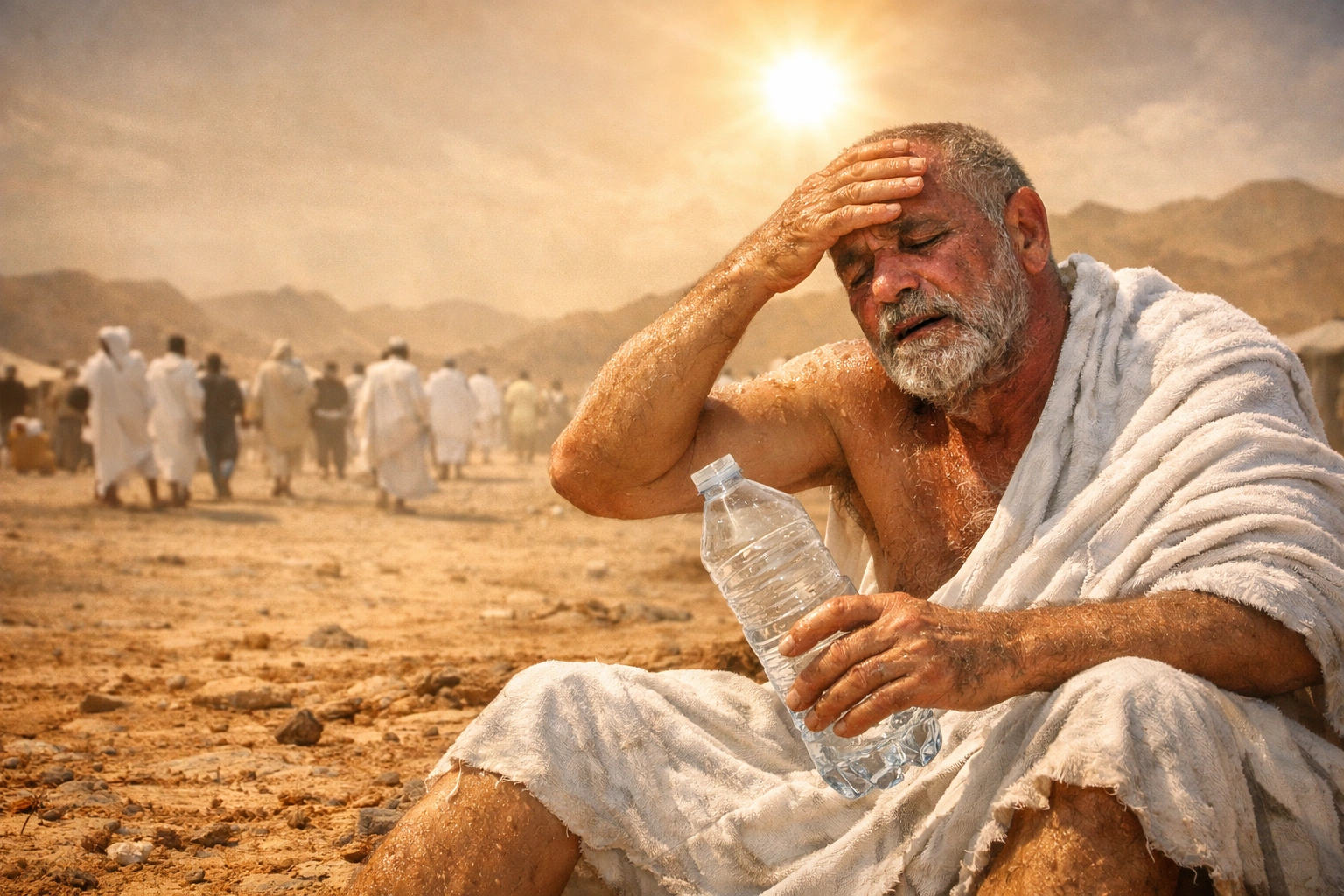 صورة تعبيرية عن حاج يتعرض للشمس وقت الذروة