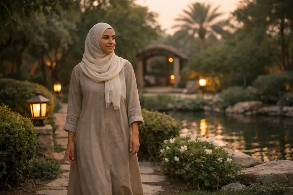 امرأة تتمشى في الخارج