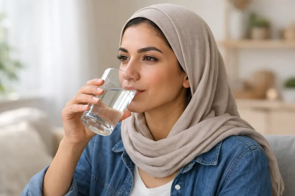 امرأة تشرب الماء