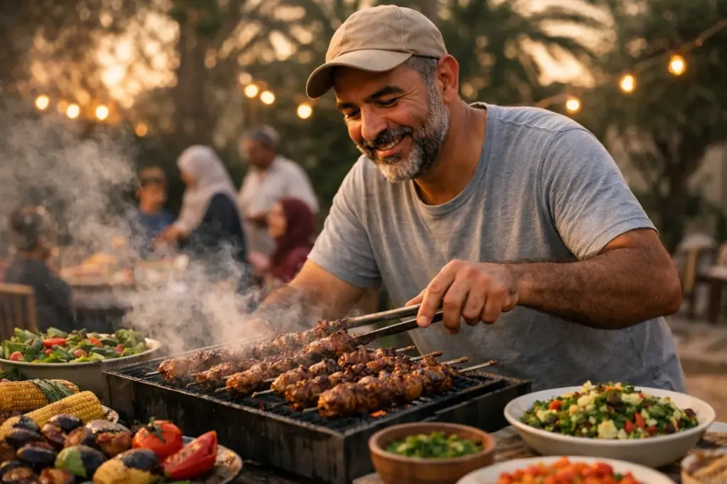 رجل يشوي اللحم