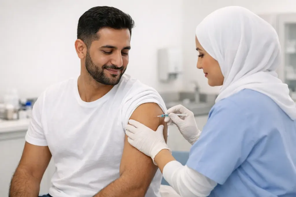 شاب يتلقى مطعومًا في عيادة