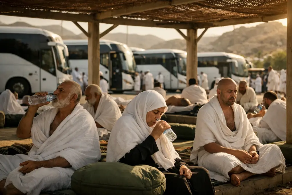 مجموعة من الحجاج يرتاحون