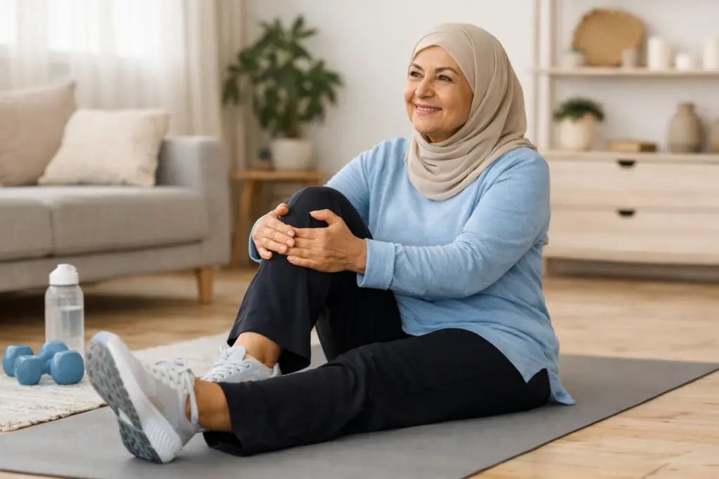 امرأة كبيرة في السن تمارس تمارين رياضية