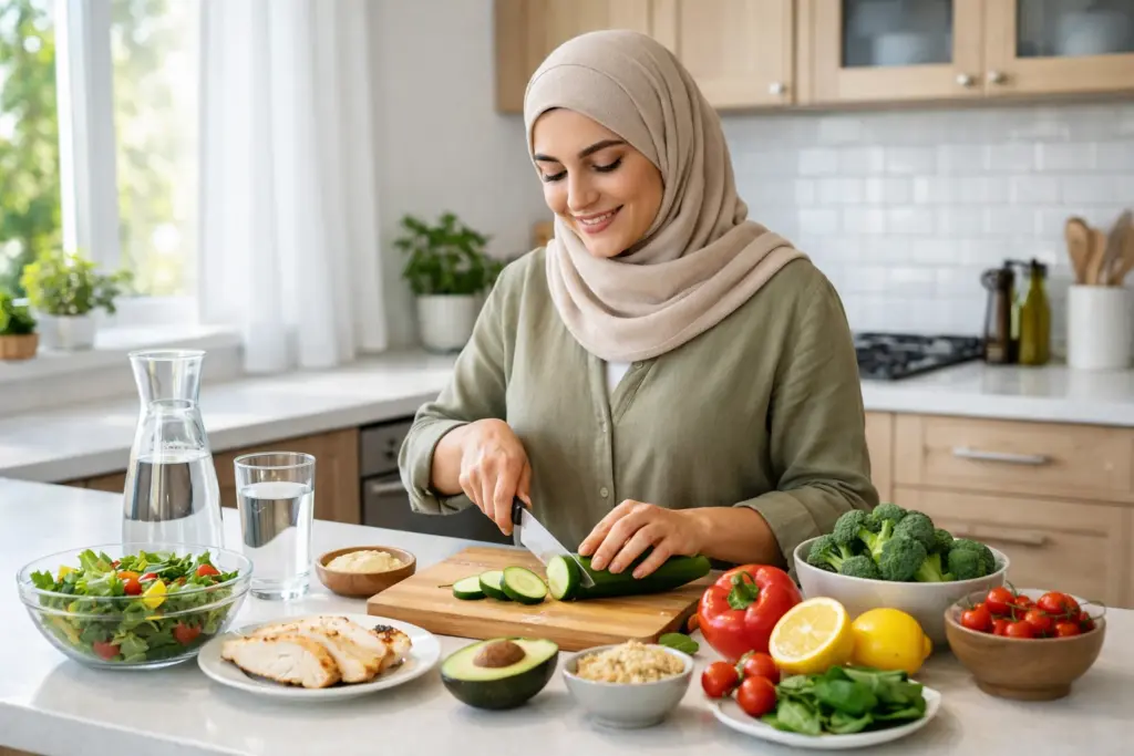 امرأة تتبع نظام غذائي صحي
