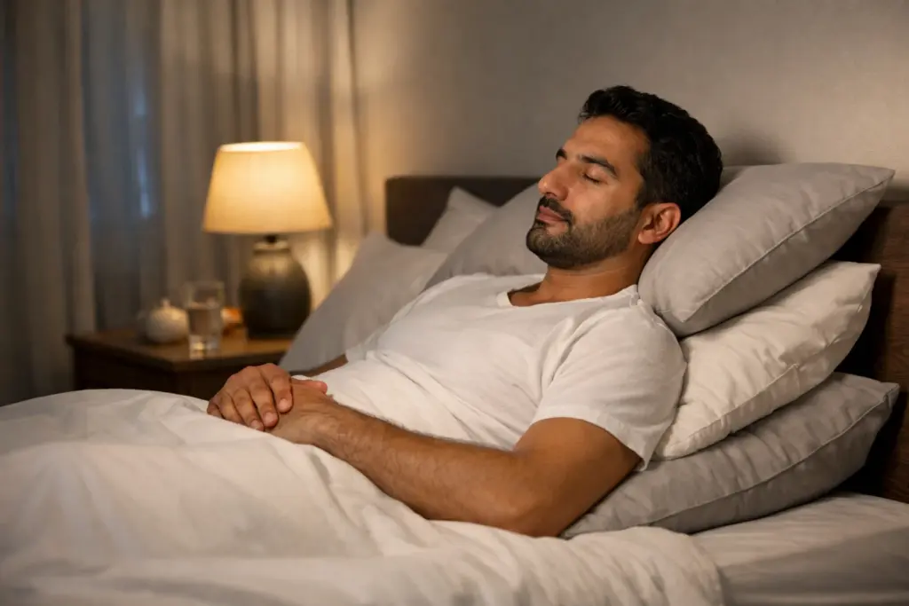 رجل نائم على عدة وسائد