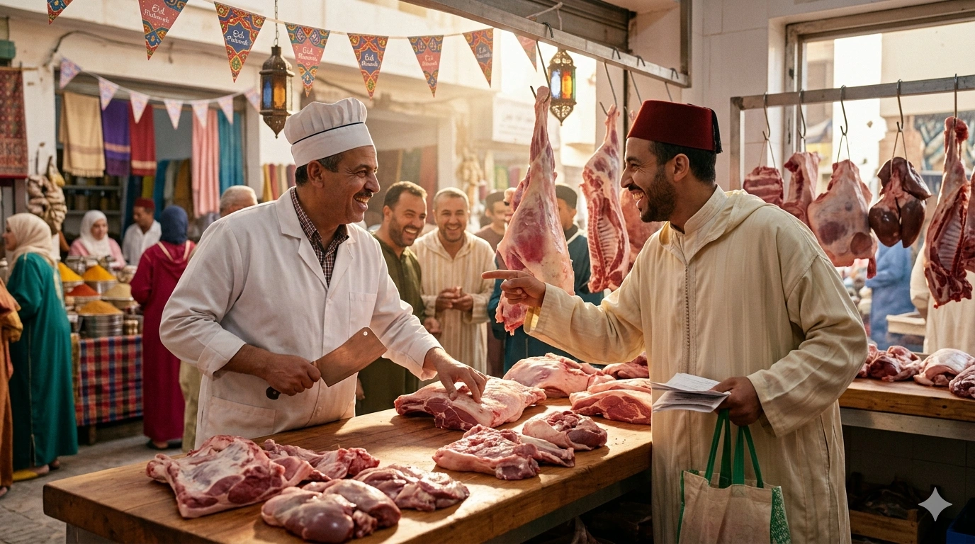 رجل يختار قطعة اللحم ضمن إطار تناول لحم العيد دون رفع مؤشر السكر