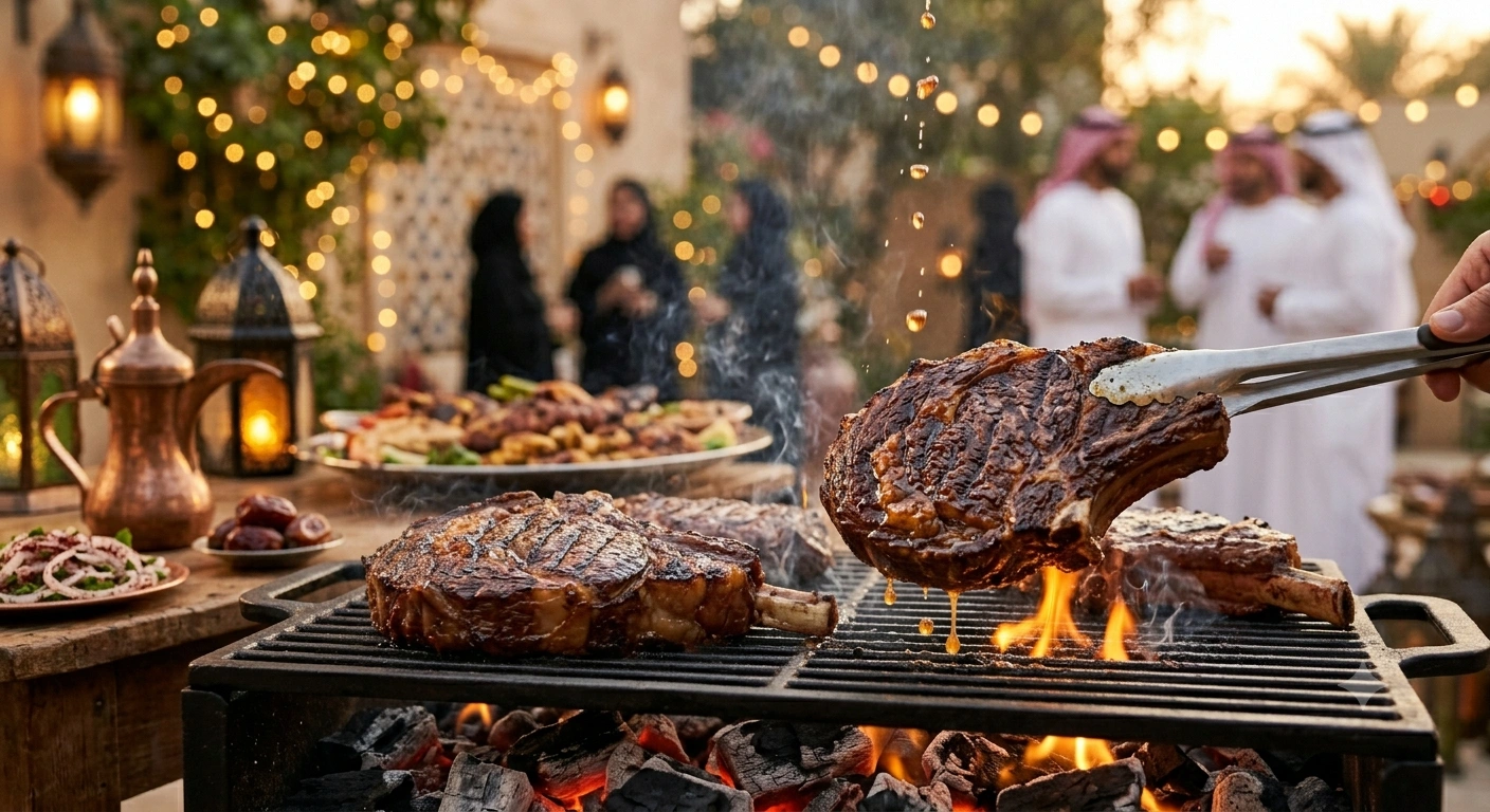 صورة تعبر عن شوي اللحم في العيد
