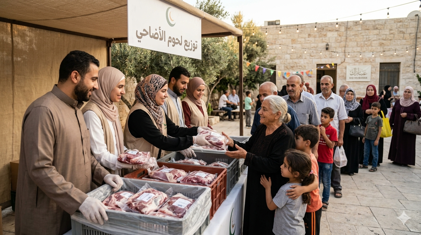 توزيع لحوم الأضاحي على الفقراء والمحتاجين