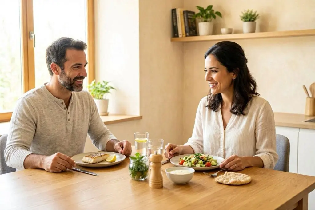 زوجان يتناولان الطعام معًا