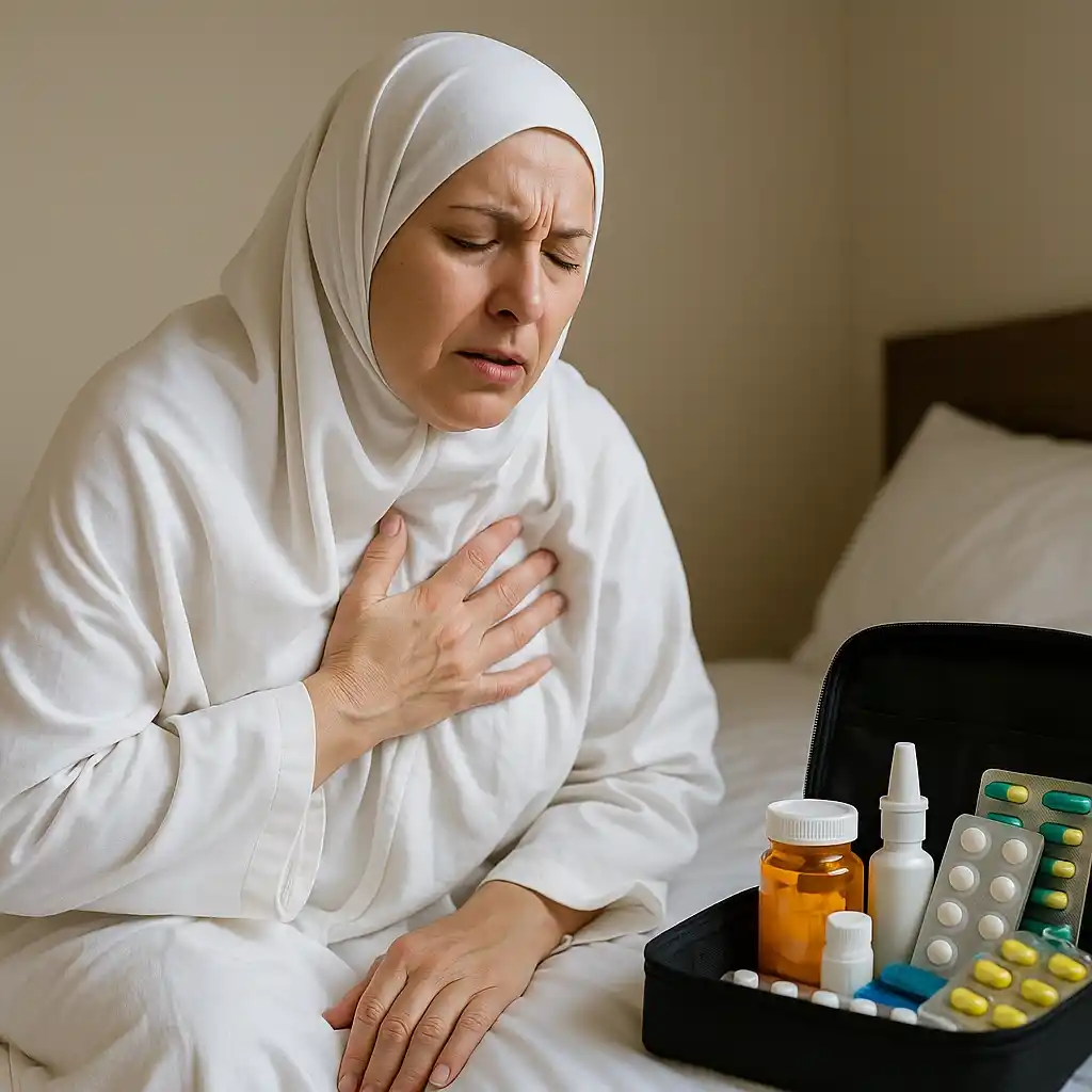 امرأة حاجة تعاني ألم في الصدر