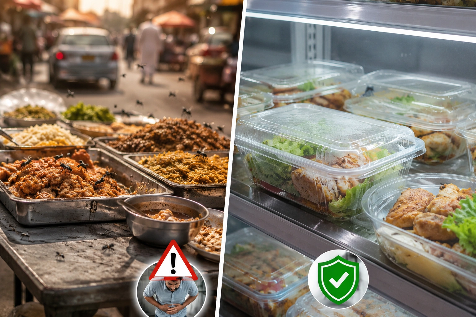 صورة تعبيرية توضح الفرق بين الطعام الآمن والمكشوف