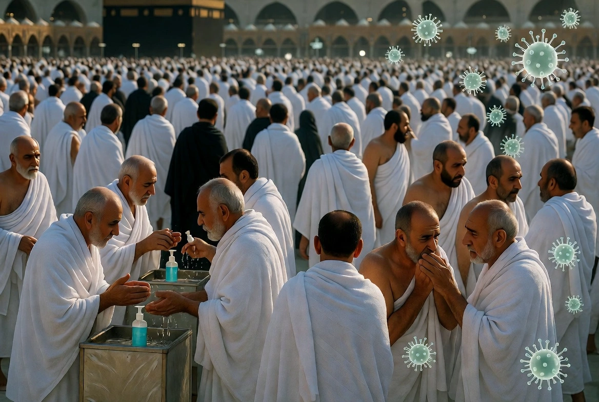 صورة تعبر عن انتشار الأمراض في الحج عند عدم الأخذ بأسباب الوقاية