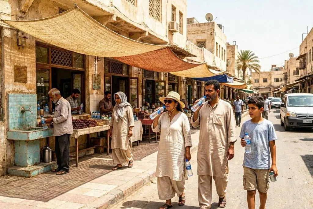 مجموعة من الأشخاص يشربون الماء في يوم حار