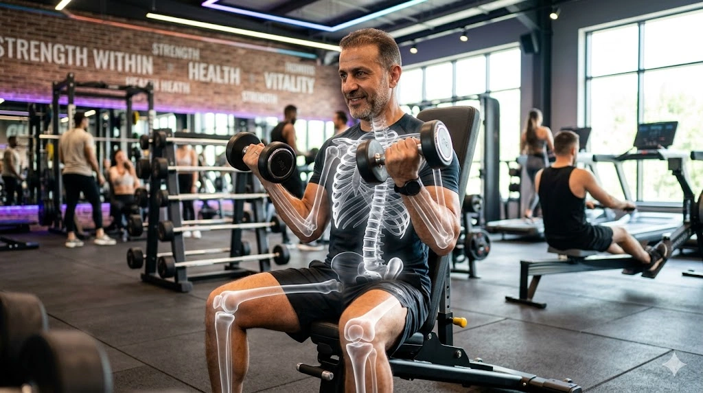 صورة تعبيرية عن رجل يرفع الأوزان الحفيفة تعبيراً عن تبدل صحة الرجل بعد الأربعين