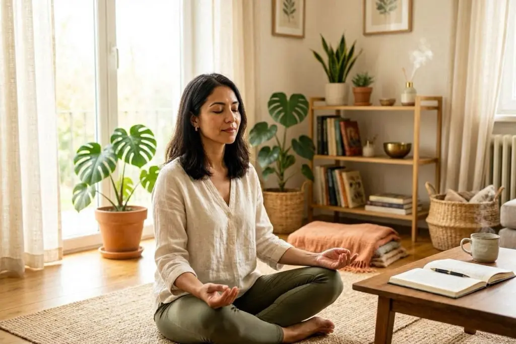 امرأة تمارس تمارين الاسترخاء