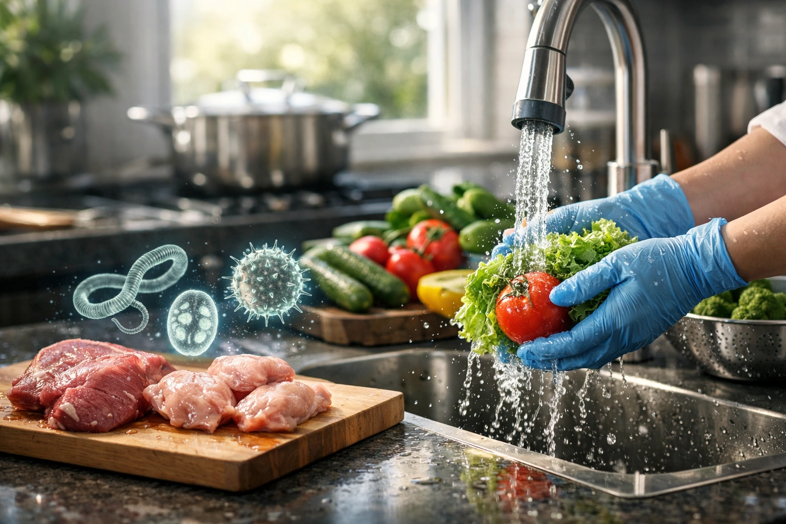 غسل الخضروات من أجل الوقاية من الطفيليات الغذائية