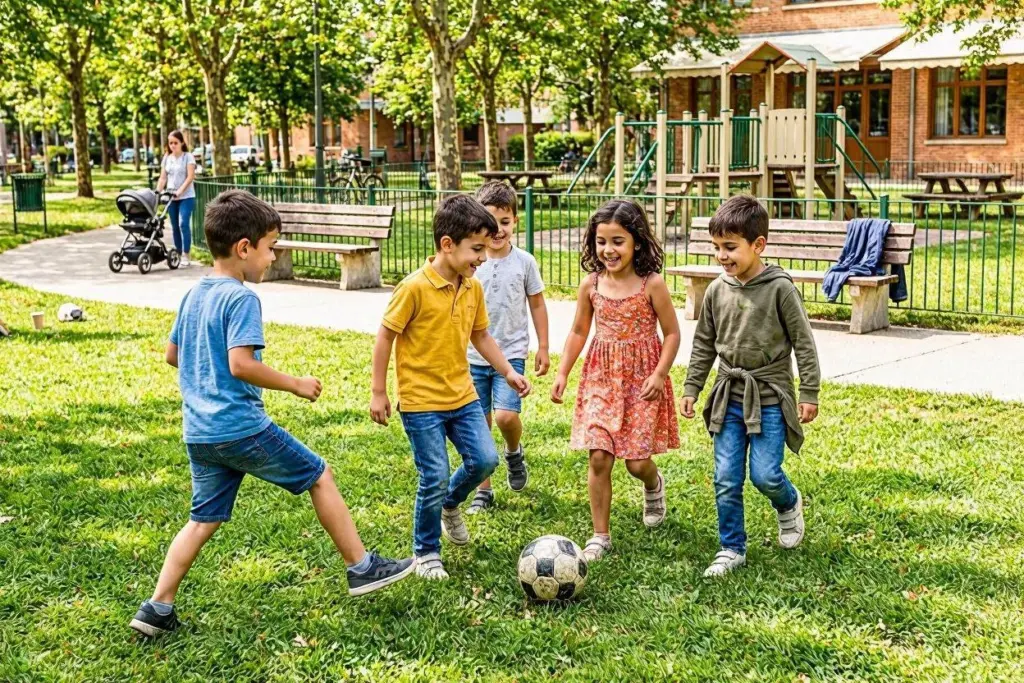 مجموعة اطفال يلعبون كرة القدم