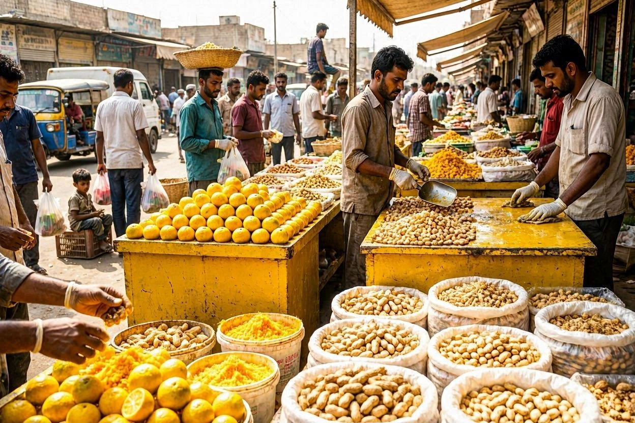 سوق شعبي لبيع الفول السوداني المصبوغ