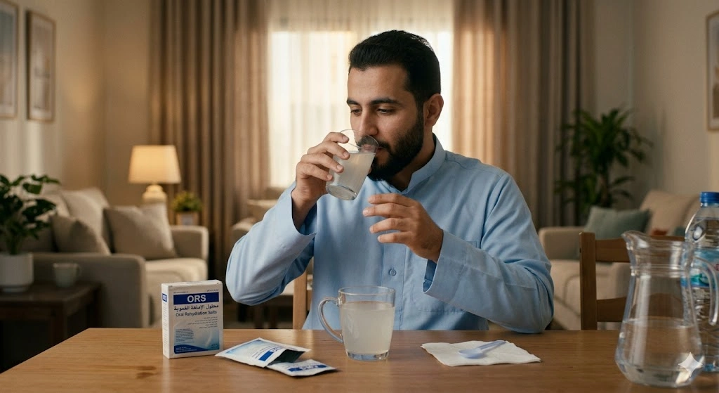 شخص يتناول محلول تعويض السوائل