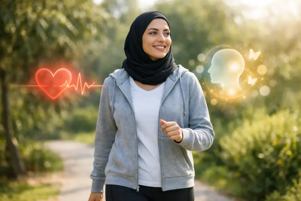 صورة تظهر فوائد المشي للقلب والدماغ