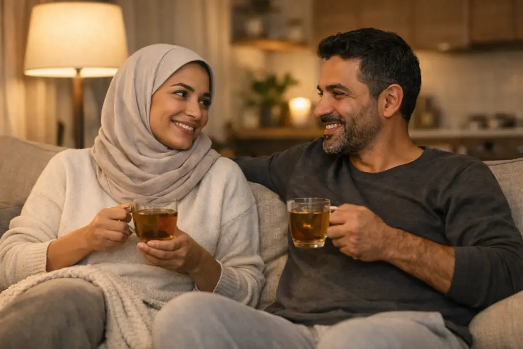 زوجان يشربان شاي الأعشاب