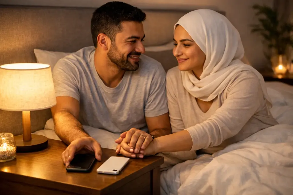 زوجان يتركان هواتفهما للتحدث معًا