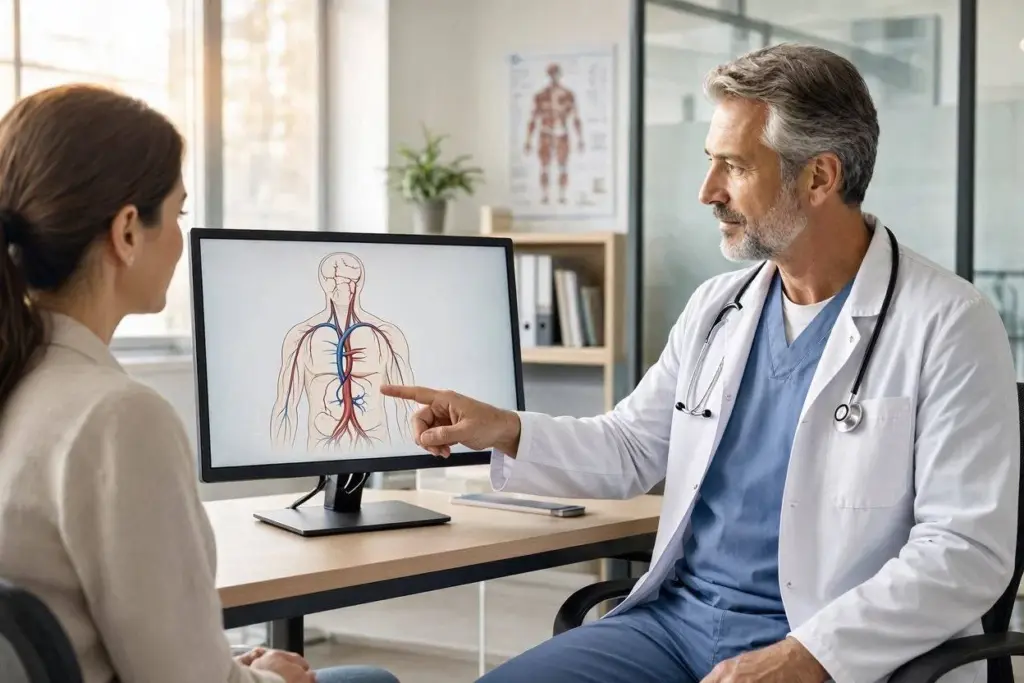 طبيب يشرح لطبيبة حول الأوعية الدموية