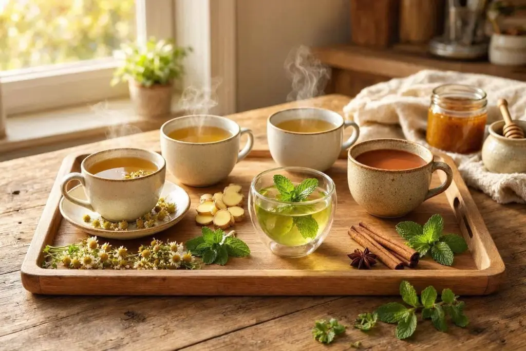 مجموعة من أكواب شاي الأعشاب